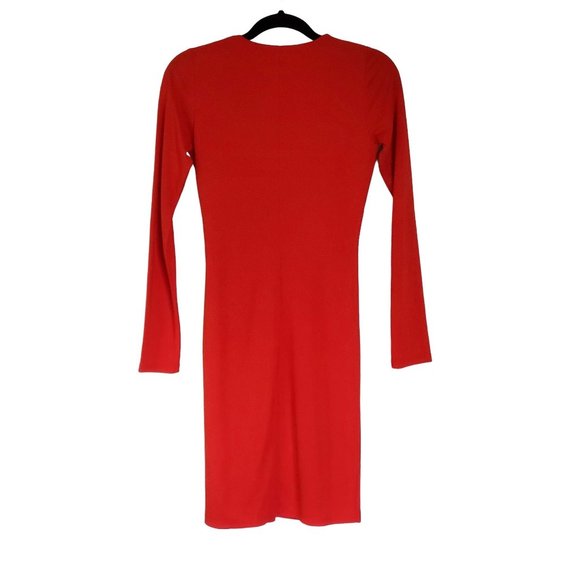 H&MDRESS SIZE 6 KNOT FRONT LONG SLEEVE RED ORANGE - Picture 2 of 10